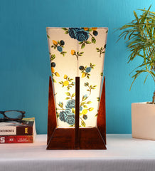 Pyramid Printed Cotton Shade Lamp with Wood Base