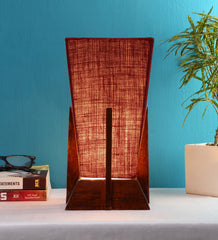 Pyramid Maroon Jute Shade Lamp with Wood Base