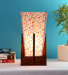 Pyramid Printed Cotton Shade Lamp with Wood Base