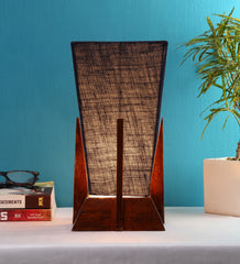 Pyramid Blue Jute Shade Lamp with Wood Base