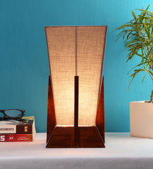Pyramid Grey Cotton Shade Lamp with Wood Base