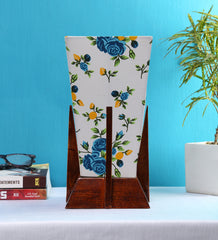 Pyramid Printed Cotton Shade Lamp with Wood Base