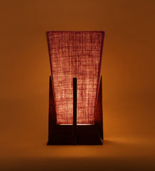 Pyramid Maroon Jute Shade Lamp with Wood Base