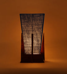 Pyramid Blue Jute Shade Lamp with Wood Base