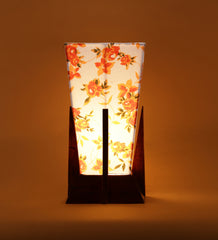 Pyramid Printed Cotton Shade Lamp with Wood Base