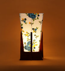 Pyramid Printed Cotton Shade Lamp with Wood Base