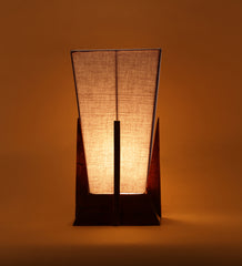 Pyramid Grey Cotton Shade Lamp with Wood Base