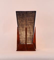 Pyramid Blue Jute Shade Lamp with Wood Base