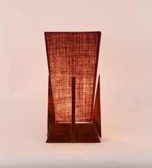 Pyramid Maroon Jute Shade Lamp with Wood Base