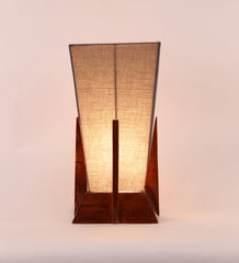 Pyramid Grey Cotton Shade Lamp with Wood Base