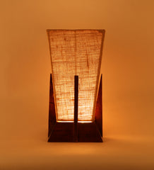 Pyramid Beige Jute Shade Lamp with Wood Base