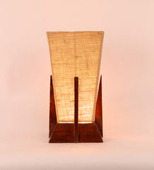 Pyramid Beige Jute Shade Lamp with Wood Base