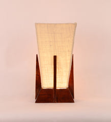 Pyramid White Jute Shade Lamp with Wood Base for Decoration