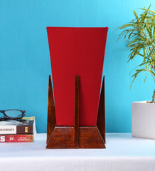 Pyramid Red Cotton Shade Lamp with Wood Base