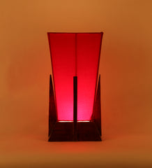 Pyramid Red Cotton Shade Lamp with Wood Base