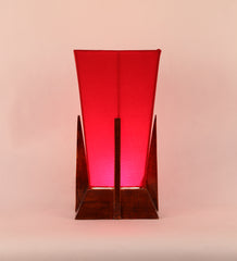 Pyramid Red Cotton Shade Lamp with Wood Base