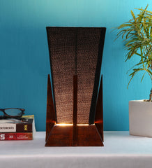 Pyramid Black Cotton Shade Lamp with Wood Base