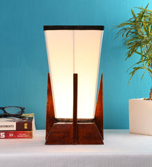 Pyramid White & Black Cotton Shade Lamp with Wood Base