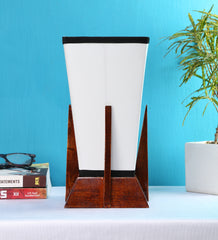 Pyramid White & Black Cotton Shade Lamp with Wood Base