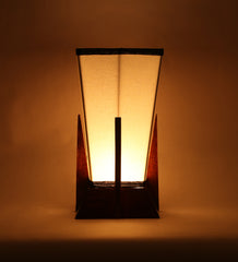 Pyramid White & Black Cotton Shade Lamp with Wood Base