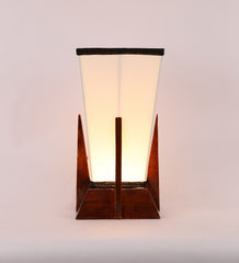 Pyramid White & Black Cotton Shade Lamp with Wood Base