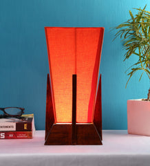 Pyramid Orange Cotton Shade Lamp with Wood Base