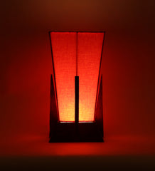 Pyramid Orange Cotton Shade Lamp with Wood Base
