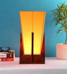 Pyramid Yellow Cotton Shade Lamp with Wood Base