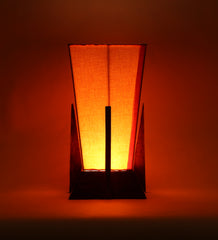 Pyramid Yellow Cotton Shade Lamp with Wood Base