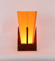 Pyramid Yellow Cotton Shade Lamp with Wood Base