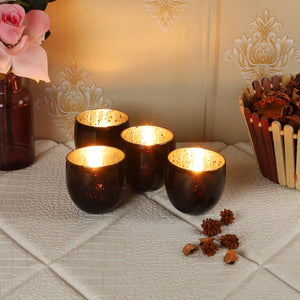 Big Black Glass Votive Set of 4