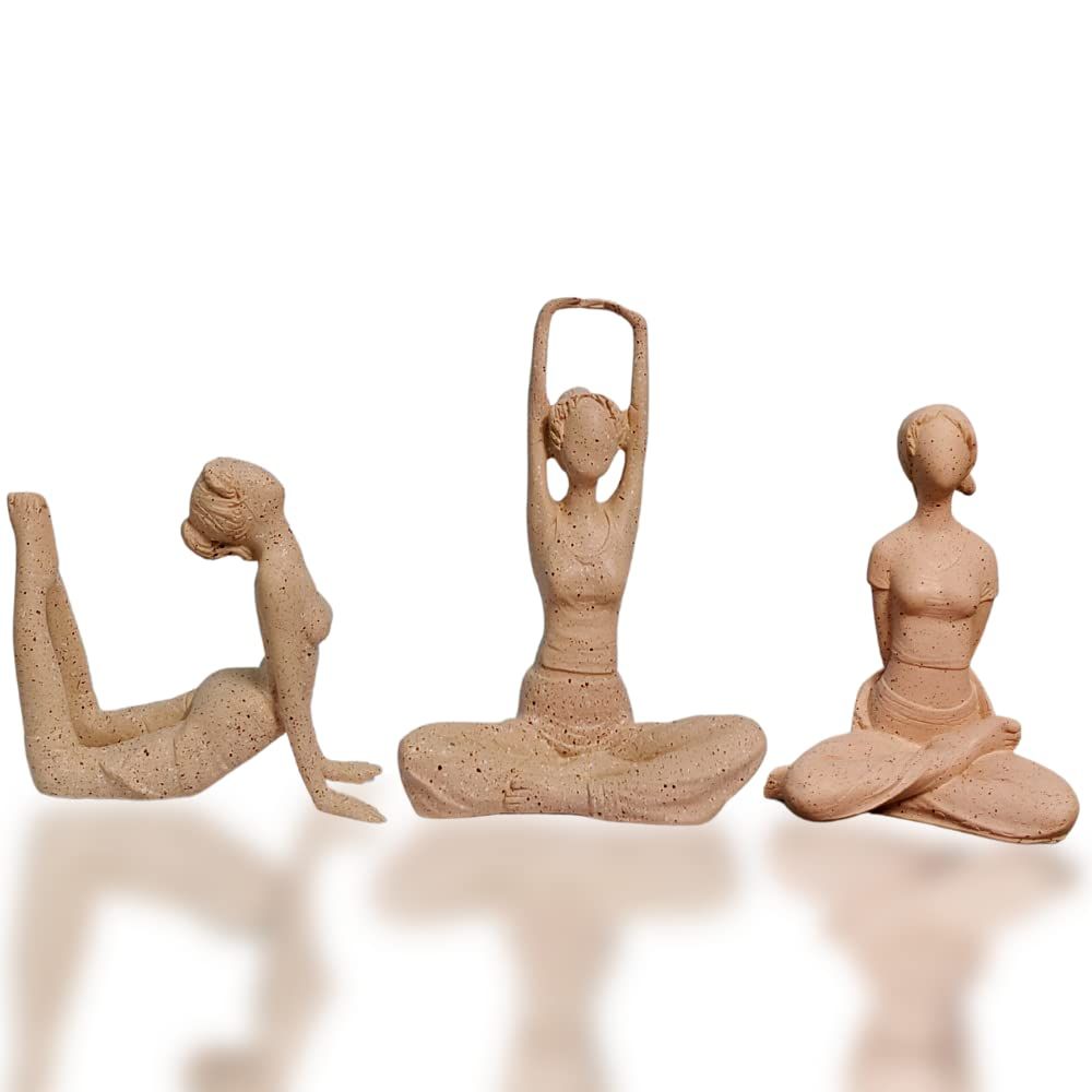 Set Of Three Modern Art Yoga Lady Showpiece