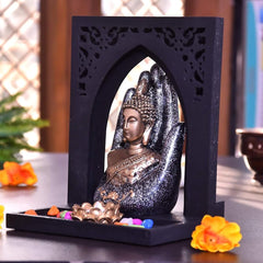 Buddha Statue with Wooden Royal Tray for Home Decor House Warming Gift