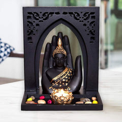 Buddha Facs Idol with Royal Tray and T Light Holder for Home Décor