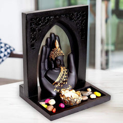 Buddha Facs Idol with Royal Tray and T Light Holder for Home Décor