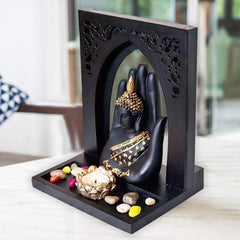 Buddha Facs Idol with Royal Tray and T Light Holder for Home Décor