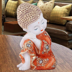 Resin, Marble Baby Buddha Statues Showpiece (Orange)