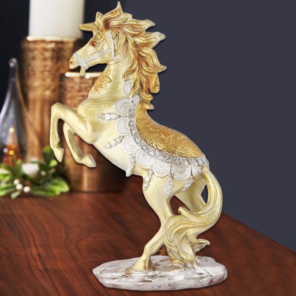 Polyresin Jumping Horse Statue for Home, Office, Car Decorative Showpiece