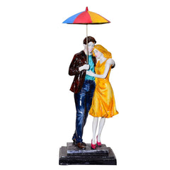 Resin And Marble Dust Valentine's Day Love Couple with Umbrella Showpiece