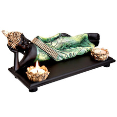 Polyresin & Wooden Tray Divine Resting Buddha Idol for Home Décor