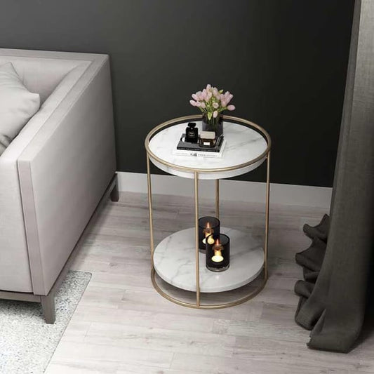 HT Two Layers Marble Side Table (Gold)