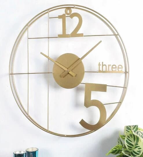 Alphabetic Metal Round Wall Clock (Gold)