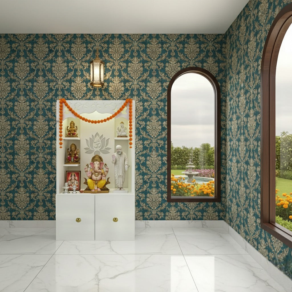 Luxury Om & Lotus Design Pooja Mandir
