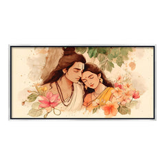 Premium Shiva Parvati Divine Couple Canvas Art | Spiritual Love Portrait Painting