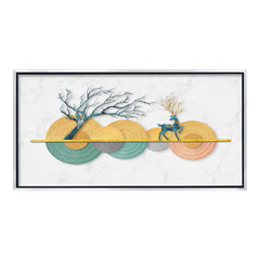 Premium Modern Geometric Deer and Tree Canvas Art | Abstract Textured Discs Gold Marble Background Print