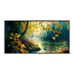Premium Enchanted Forest Stream Canvas Art | Vibrant Yellow and Gold Landscape Painting