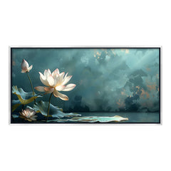 Premium Serene White Lotus Flower Canvas Art | Tranquil Pond Scene Painting