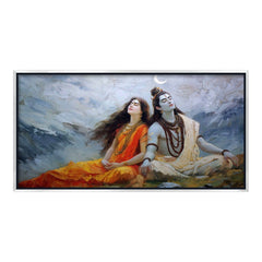 Shiv Parvati Meditation Canvas Art | Himalayan Mountain Traditional Hindu Painting Print