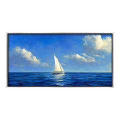 Premium Oil Painting Style Seascape Canvas: Sailboat on Blue Ocean