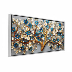 Premium Golden Floral Tree Canvas Painting -3D-Style Blossoms Wall Art for Living Room Décor